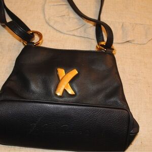 Paloma Picasso Black Leather Crossbody with Gold Accents